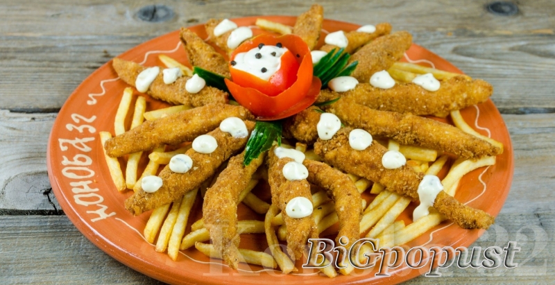 590 rsd za dve porcije pilećih kroketa sa pomfritom